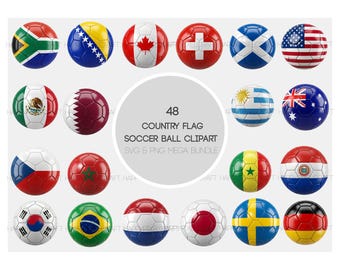Paquete de imágenes PNG y SVG de balones de fútbol con banderas de países para la Copa Mundial 2026 / 48 Naciones.