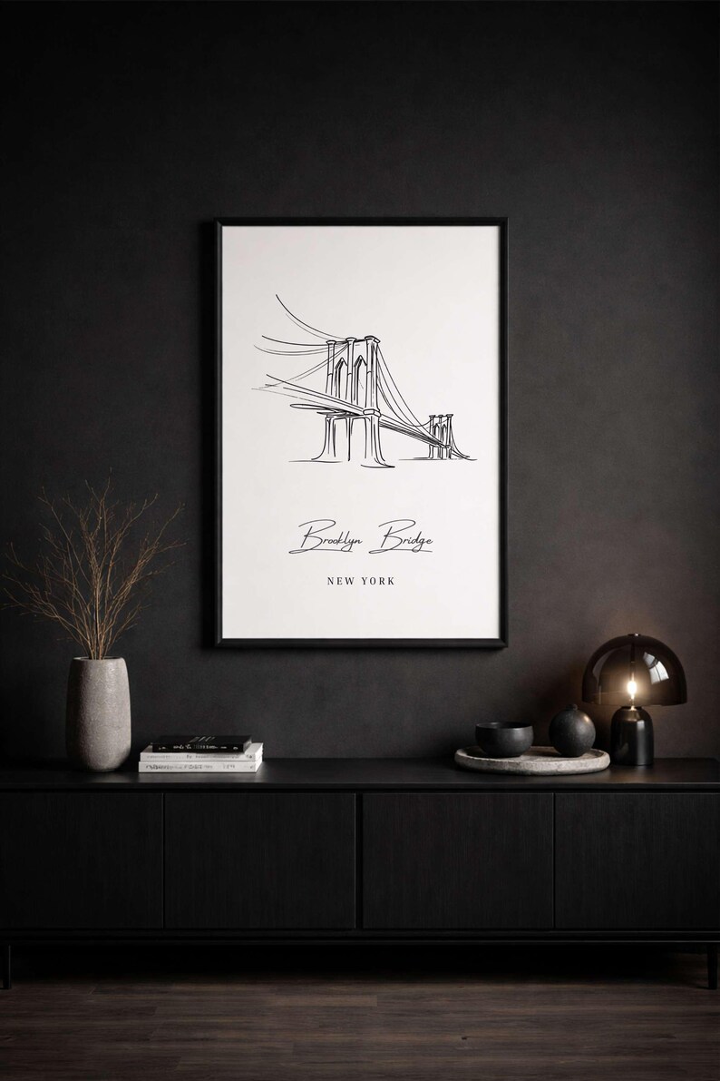 Brooklyn Bridge Print Set, New York Wall Art, Minimalist Line Art ...