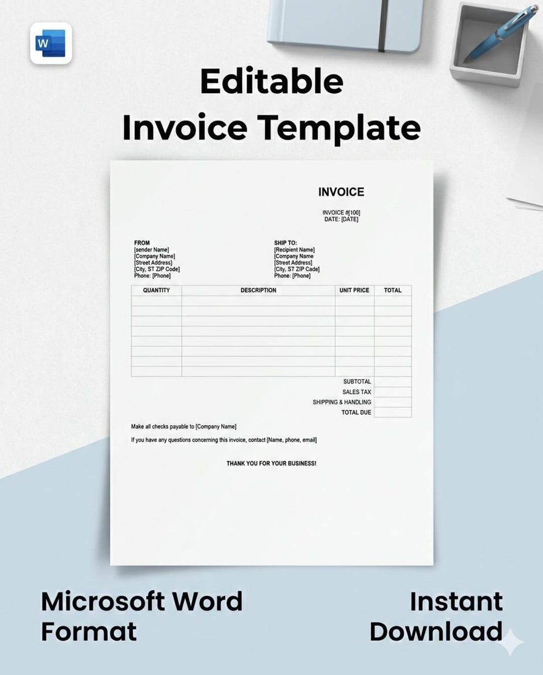 Invoice Template Ms Word | Professional Business Billing Form ...