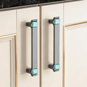 Turkusowy uchwyt do szafki, nowoczesny minimalistyczny osprzęt do komody i garderoby