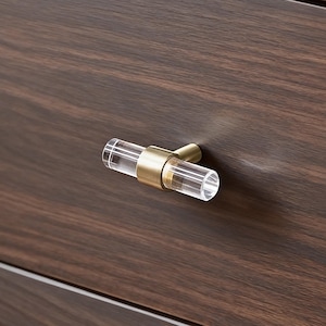 Poignée longue en acrylique et laiton : poignée transparente pour placard de cuisine