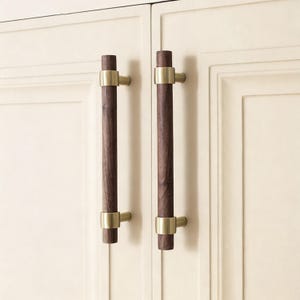 Walnut & Brass Cabinet Pull: Hardware for Kitchen Wardrobe Cupboard Door