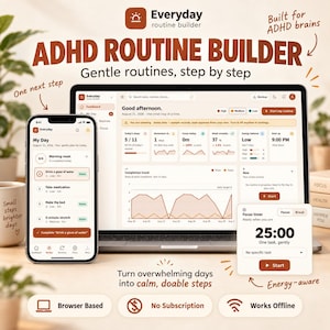 ADHD Routine Planner Web App, Daily Streak Builder, Step by Step Task & Habit Tracker