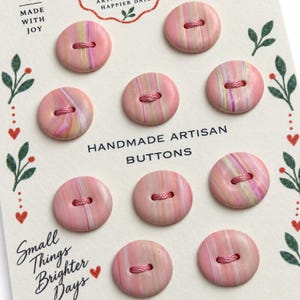 Pastellrosa knappar, set med 10, 15 mm handgjorda knappar av polymerlera för stickning, koftaknappar, skjortknappar för sömnad, stickarpresent