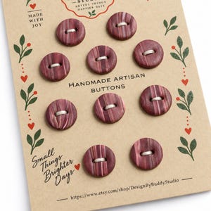 Vinröda knappar, set med 10, 15 mm handgjorda knappar av polymerlera för stickning, vinröda koftaknappar, skjortknappar, stickargåva