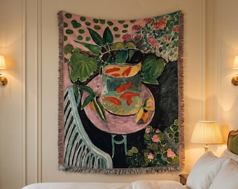 Henri Matisse Goldfish Woven Blanket, Fauvist Floral Art Throw, Vintage Botanical Tapestry, Modernist Wall Decor Gift