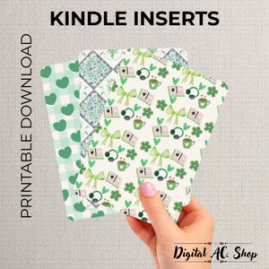 Grönt mönster Kindle-insatspaket | Kindle-estetik | Kindle-klistermärkesinsats | Kindle-fodralsinsats | Digital nedladdning