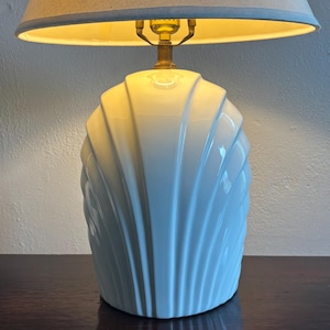 Vintage 80s Sculptural Lamp Base, Postmodern White & Brass Table Lamp