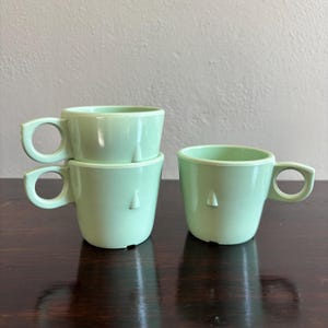 Set of 3 Mint Green Melamine Cups - Retro Jadeite Style - Safe, Stackable Picnic Mugs