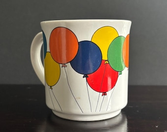 Vintage Recycled Paper Products Balloon Coffee Mug Japan Colorful 1980s White