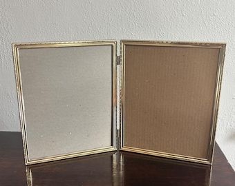Vintage Gold Tone Metal 8x10 Double Hinged Picture Frame Embossed Floral Ornate