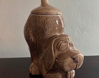 Vintage McCoy Thinking Hound Cookie Jar, 0272 Brown Dog Ceramic Jar