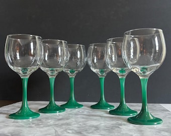 Set of 6 Vintage Libbey Domaine Juniper Emerald Green Stem Wine Goblets, 1970s