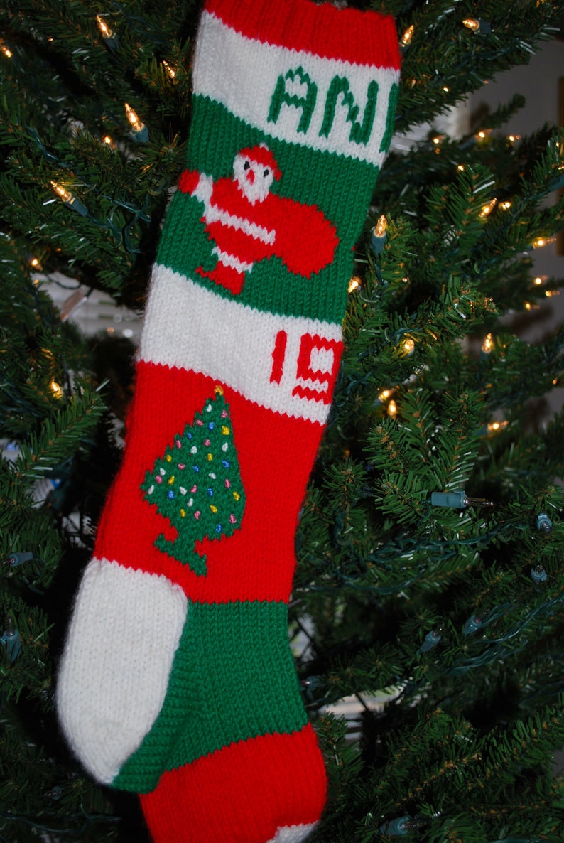 Personalized Vintage Classic Pattern Santa Claus Christmas Stocking Custom Knit With Your Info image 4