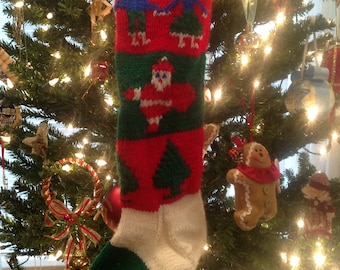 Personalized Vintage Classic Pattern Dancing People and Santa Claus Christmas Stocking - Custom Knit With Your Info