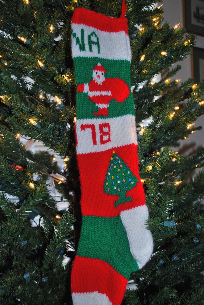 Personalized Vintage Classic Pattern Santa Claus Christmas Stocking Custom Knit With Your Info image 1