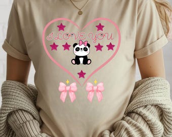 Panda Girl I Love You Design – Kawaii Heart, Bows (Digital Download)