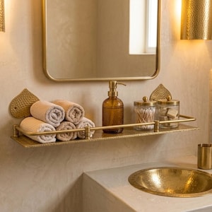 Mensola da bagno in ottone inciso: decorazione da parete marocchina fatta a mano, 15 pollici