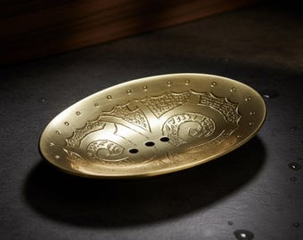 Handmade Moroccan Brass Soap Dish – Engraved Unlacquered Solid Brass