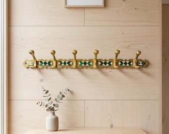 Brass Coat 6 Hooks Rack: Vintage Moroccan Resin Inlay