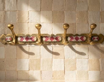 Luxury Brass Wall Hook with Black & White Resin Inlay – Vintage Decorative Coat – Clothes Hook