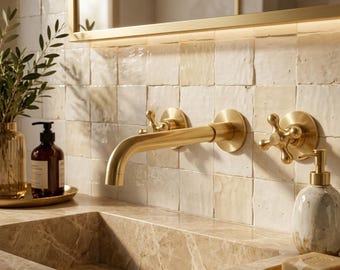 Solid Brass Wall Faucet with Rough In Valve, Bathroom Sink Faucet, Tub Filler
