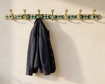 Brass Coat 7 Hooks Rack: Vintage Moroccan Resin Inlay
