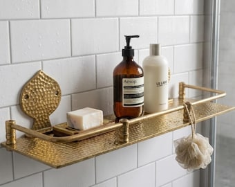 Engraved Solid Brass Wall Mounted Bathroom Shelf | BrassifyDeroc