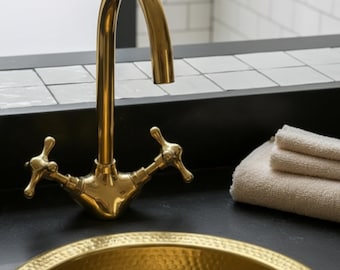 Faucet Solid Brass, Unlacquered Brass Gooseneck Bathroom