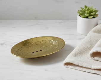 Handcrafted Unlacquered Brass Soap Dish: Moroccan Bathroom Decor