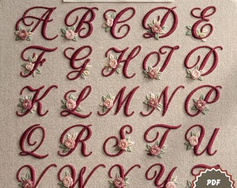 Stick and Stitch Floral Alphabet Letter Embroidery Pattern, PDF floral embroidery pattern Bundle, Beginner DIY