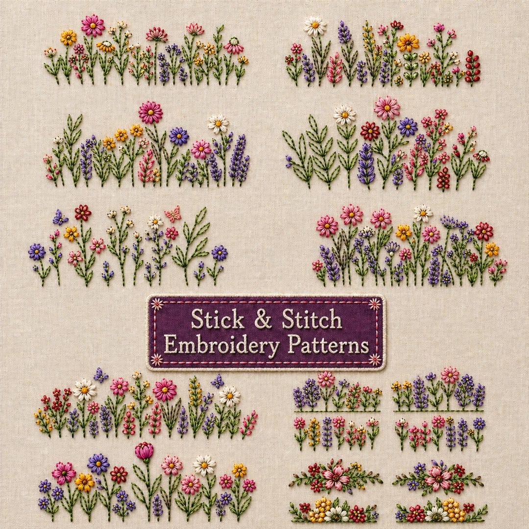Wildflower Embroidery Pattern, Printable Stick & Stitch Floral Patterns ...