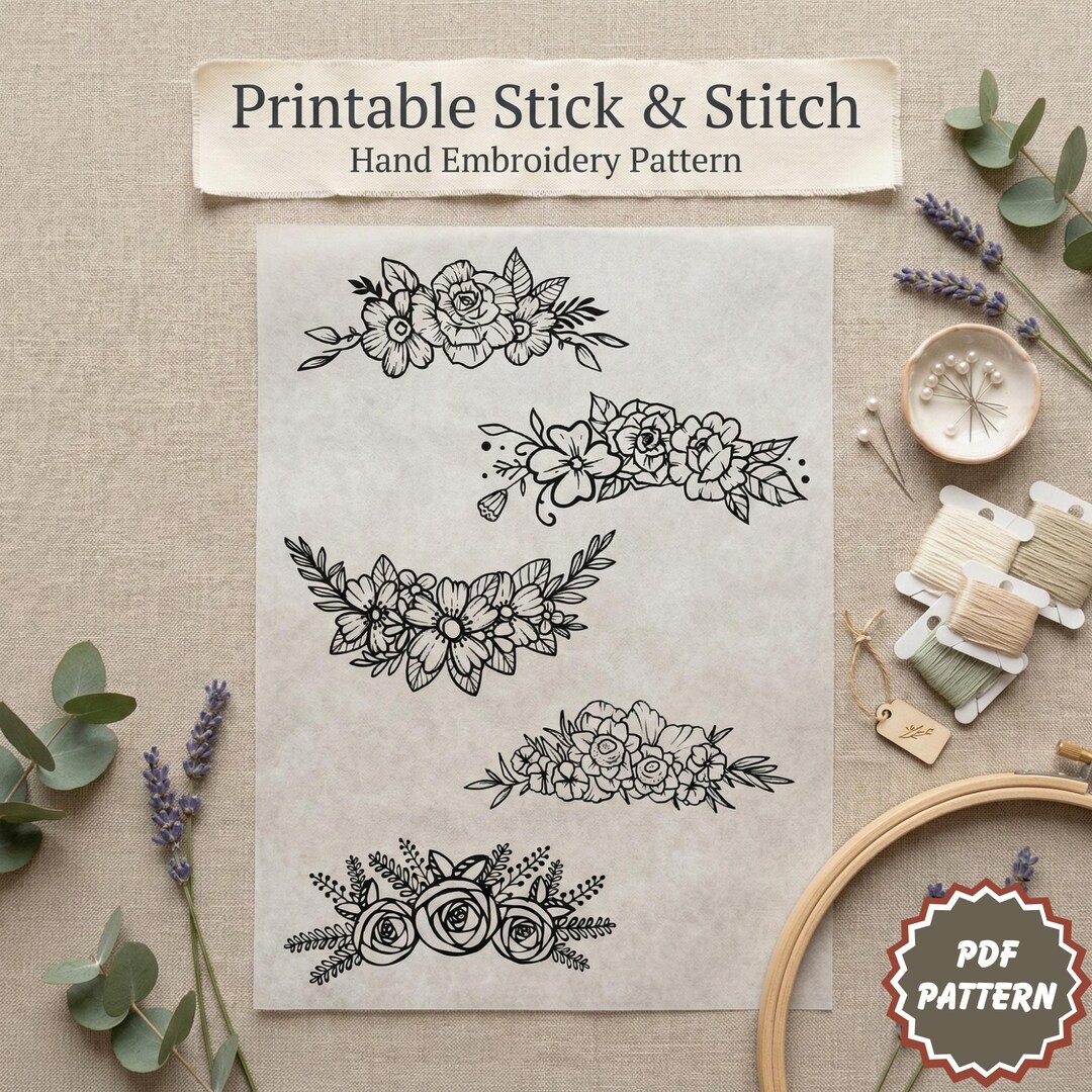 Floral Stick and Stitch Embroidery Pattern | Wildflower Peel and Stitch ...