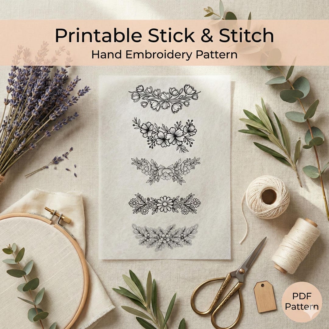 Wildflower Stick and Stitch Embroidery Pattern | Floral Peel and Stitch ...
