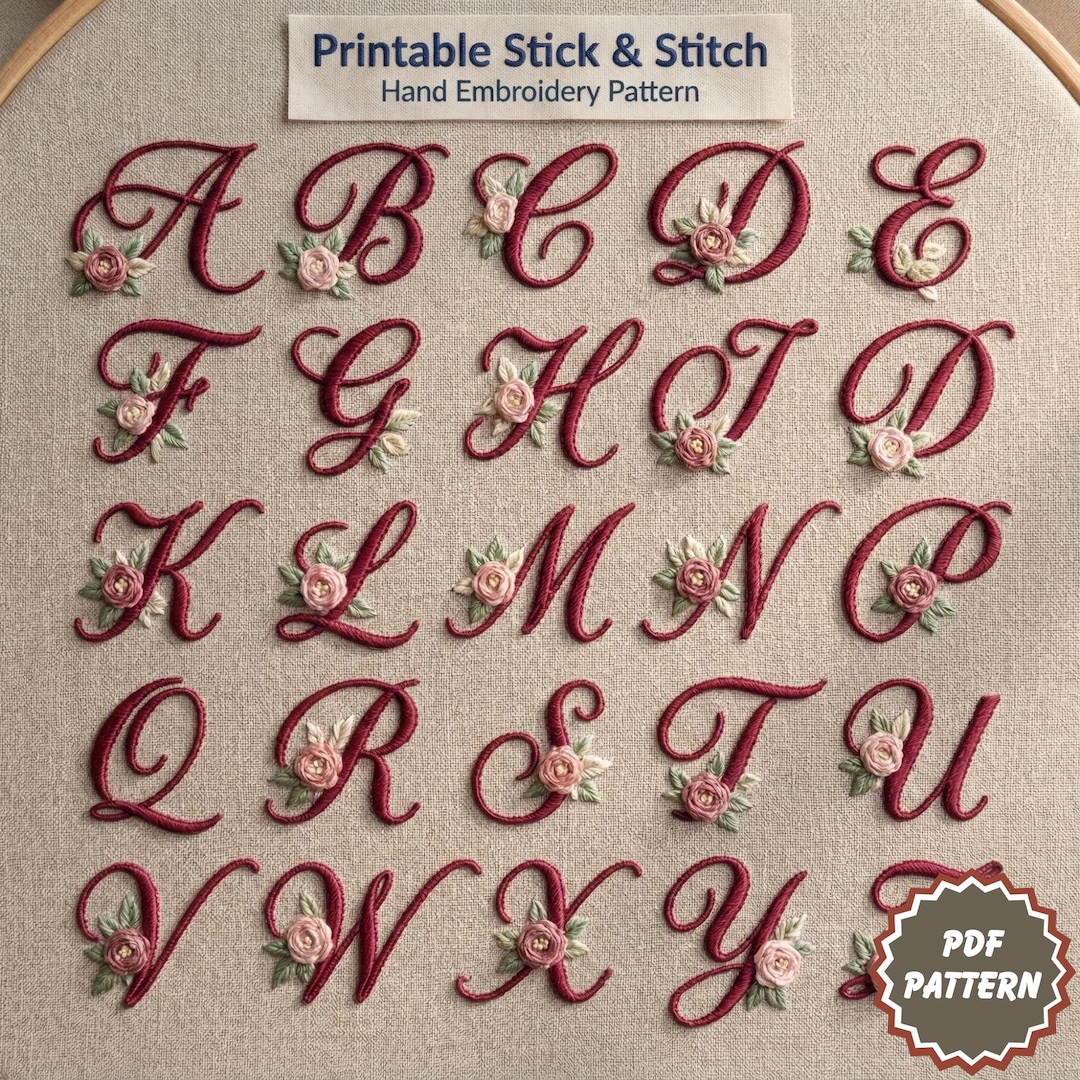 Stick and Stitch Floral Alphabet Letter Embroidery Pattern, PDF Floral ...