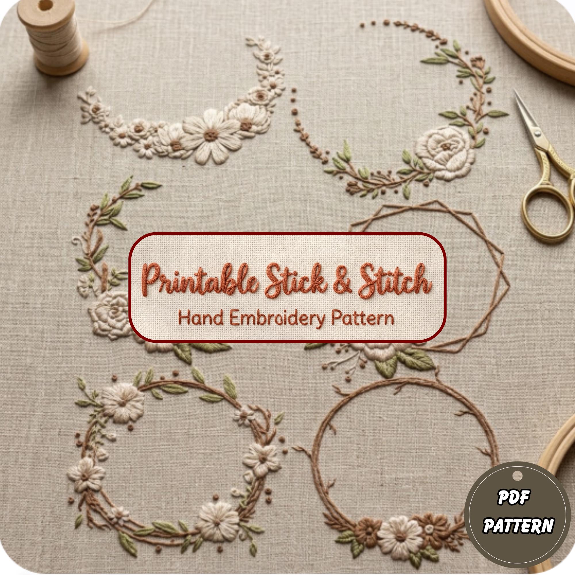 Floral Wreath Embroidery Pattern Printable Stick & Stitch Floral ...