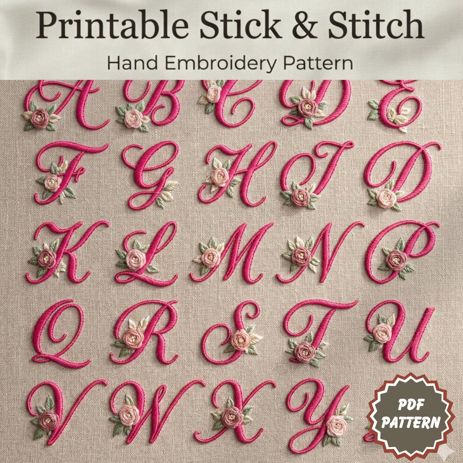 Stick and Stitch Floral Alphabet Letter Embroidery Pattern, PDF Floral ...