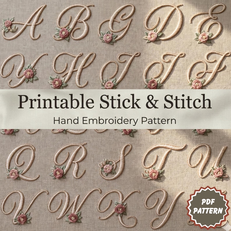 Stick and Stitch Floral Alphabet Letter Embroidery Pattern, PDF Floral ...