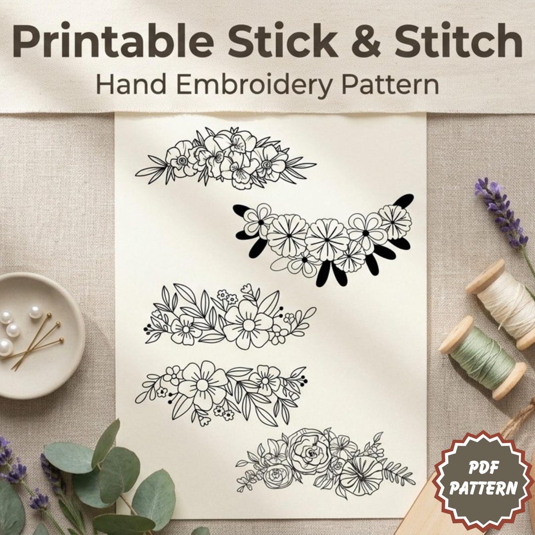 Floral Stick and Stitch Embroidery Pattern | Wildflower Peel and Stitch ...