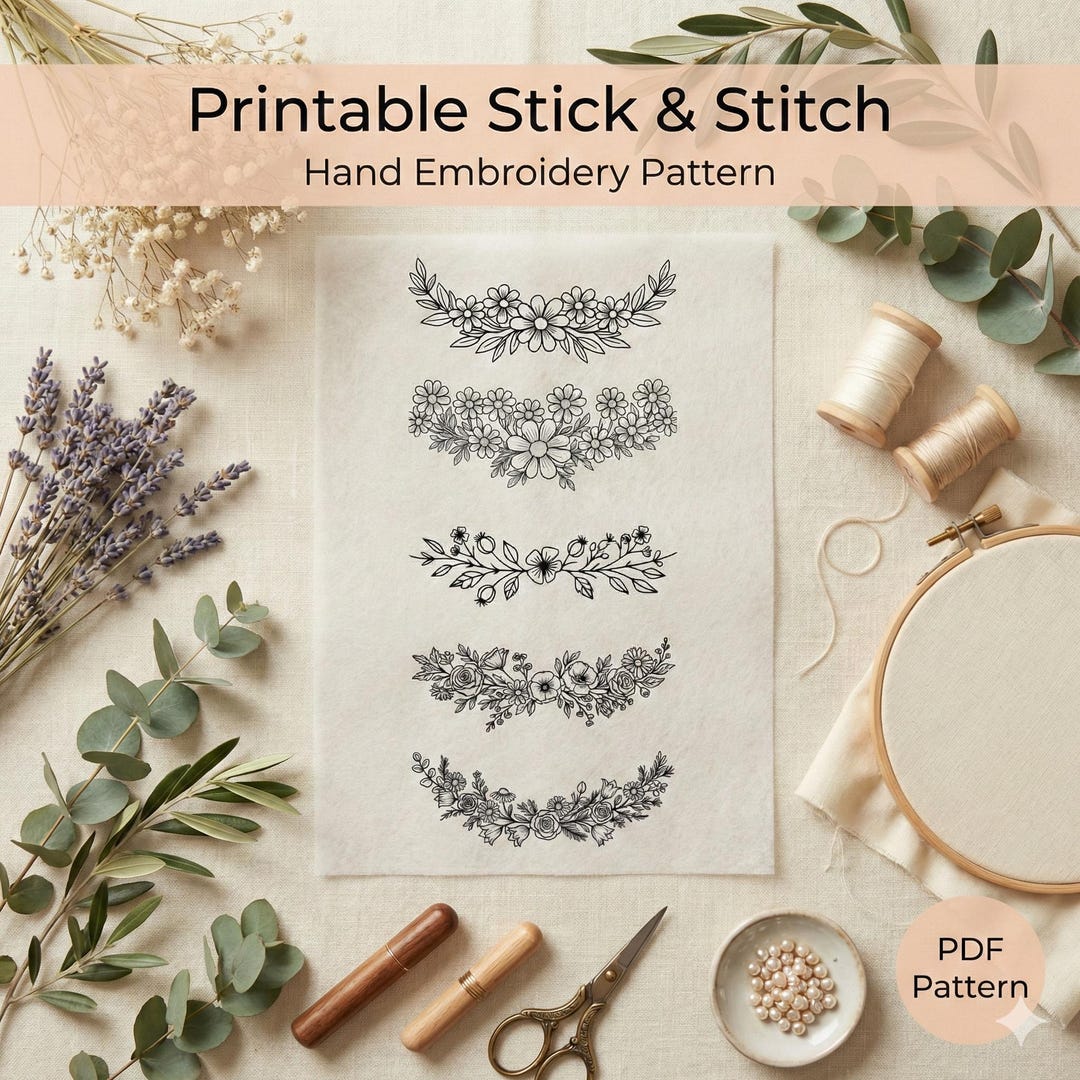 Wild Flowers Embroidery PDF – Printable Stick & Stitch Floral Patterns ...