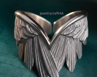 Sterling Silver Angel Wings Ring • Adjustable Feather Wrap Ring • Unisex Gift Jewelry