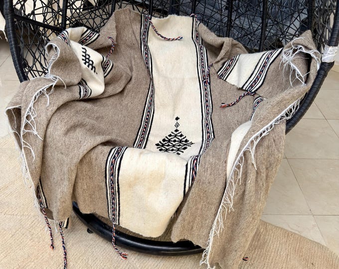 Featured listing image: Handmade Moroccan Wool Blanket, Berber Tattoo Throw, Camel Hair Blend