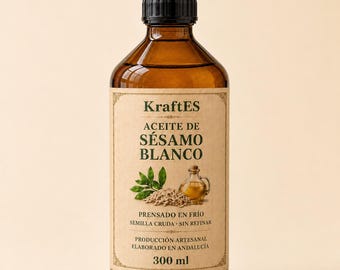 Cold Pressed White Sesame Seed Oil, Unrefined Artisan Culinary Oil, Freshly Pressed in Andalusia, Vegan Gourmet Food, KraftES, 300 ml