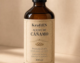 Cold Pressed Hemp Seed Oil, Unrefined Artisan Culinary Oil, Freshly Pressed in Andalusia, Vegan Gourmet Food, Hulled Seeds, KraftES, 300 ml