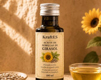 Cold Pressed Sunflower Seed Oil, Raw Unrefined Artisan Cooking Oil, Spanish Gourmet Oil for Salads and Dressings