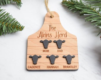 Cattle Tag Family Christmas Ornament | Shiplap Cattle tag Ornament | Personalized Cattle tag ornament | Cow tag ornament | Ear tag ornament
