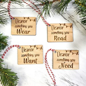 Custom Christmas Gift Tags | Personalized wood gift tags | Something you read | Something you need | Something you want | Something you wear