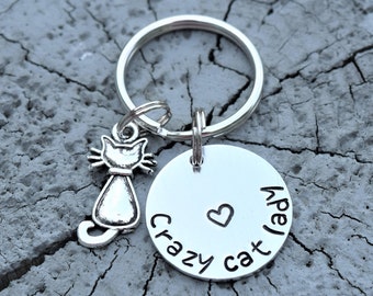 Crazy cat lady keychain, cat lady keychain, cat keychain, crazy cat lady gift, gift for cat lover, cat lover present, cat charm keychain