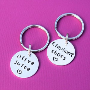 Olive juice Elephant shoes I love you couples key chains.