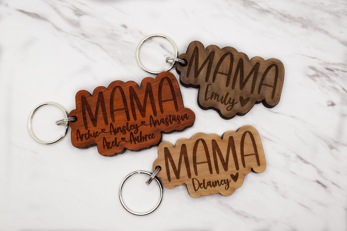 Mama Keychain Laser engraved Mother's day gifts Wood Etsy